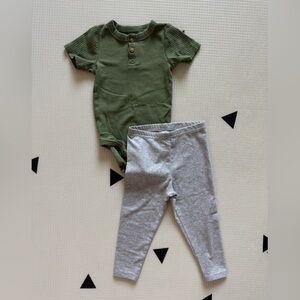 Cat & Jack|Baby girl cute outfit,olive ribbed onesie & gray leggings•Size 18-24M